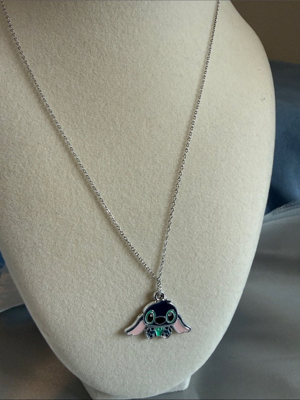 Silver-Tone Black & Pink stitch Pendant Necklace